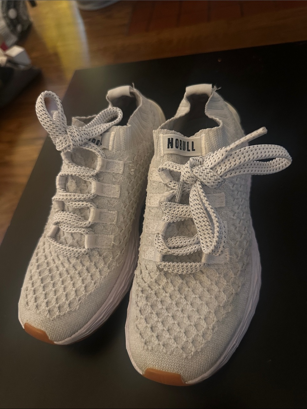 NOBULL white Knit Athletic Sneakers with Gum Toe